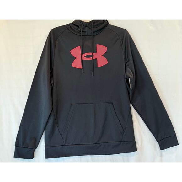 Men's Under Armour Black Hooded Sweatshirt Size Medium Red Logo Athletic - Picture 1 of 8